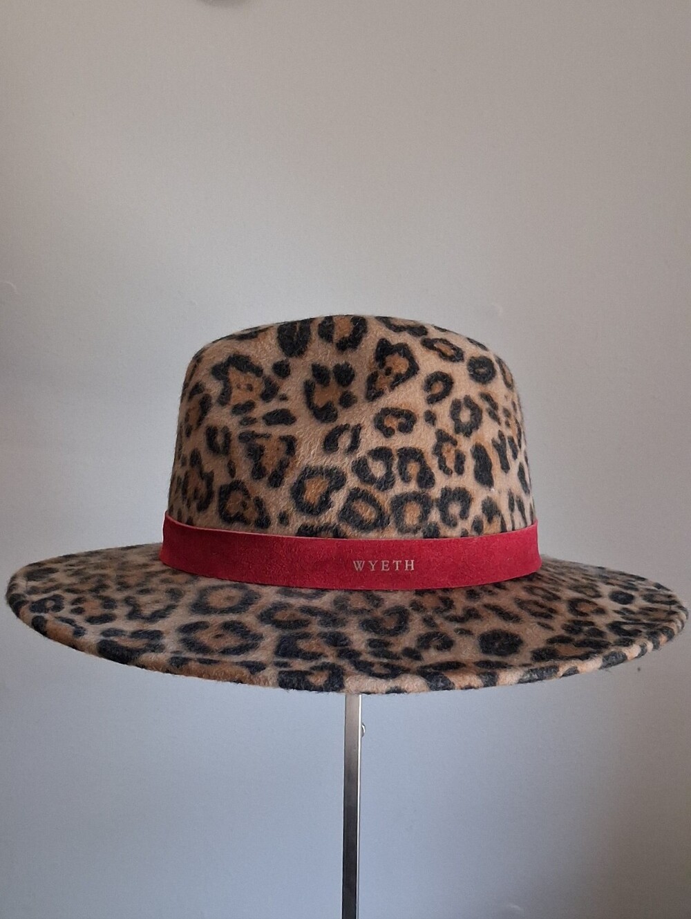 Wyeth Leopard Print Fedora Hat with Red Band